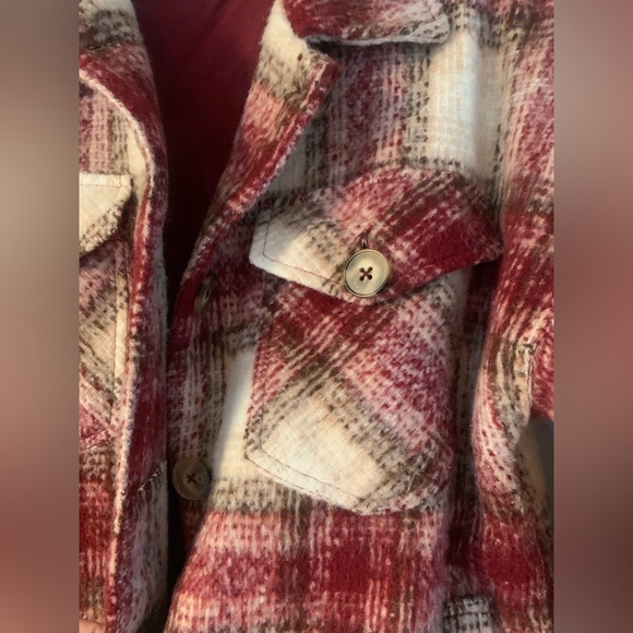 Park Adelyn plaid shacket- red, brown, cream- size M - Picture 4 of 5